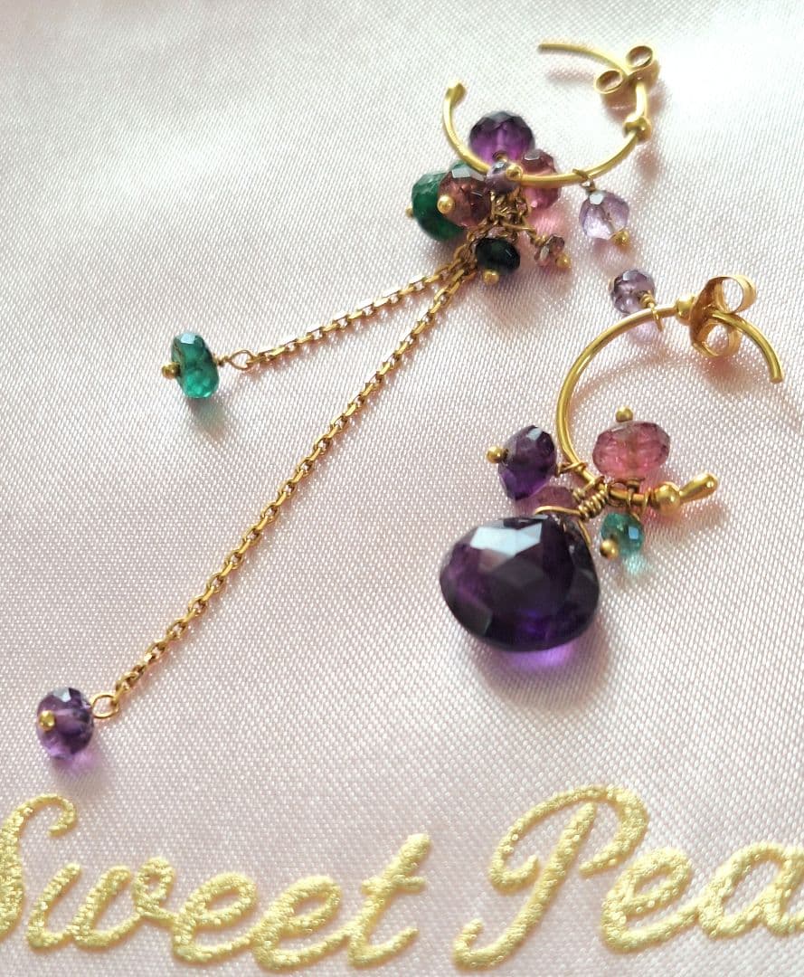 SweetPea ⑤ 天然石 ゴールドフープピアス - メルカリ