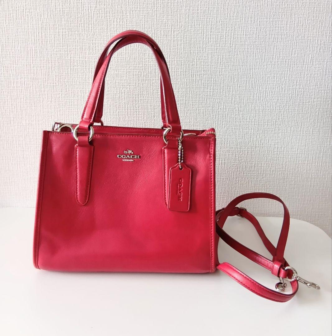 COACH コーチレザー ショルダーバッグ 赤 - メルカリ