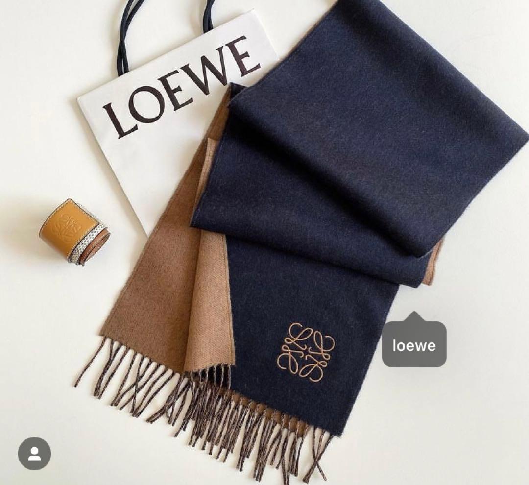 ロエベLOEWE バイカラー スカーフ（ウール&カシミヤ）キャメル