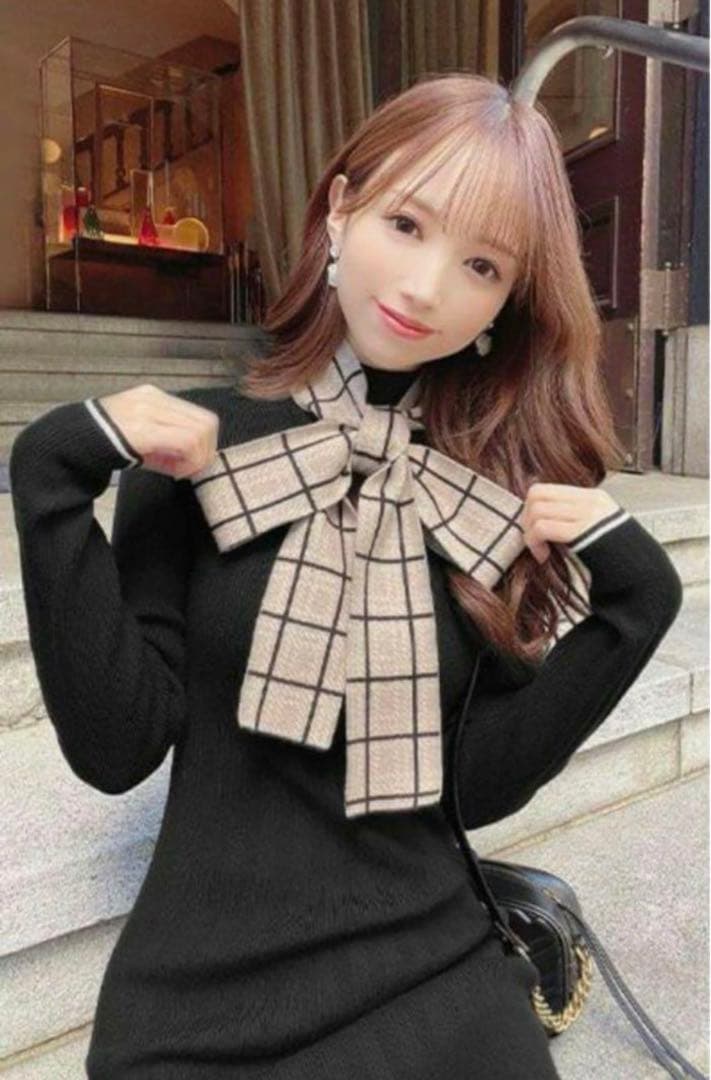 ミシェルマカロン チェックリボンニットワンピース - メルカリ