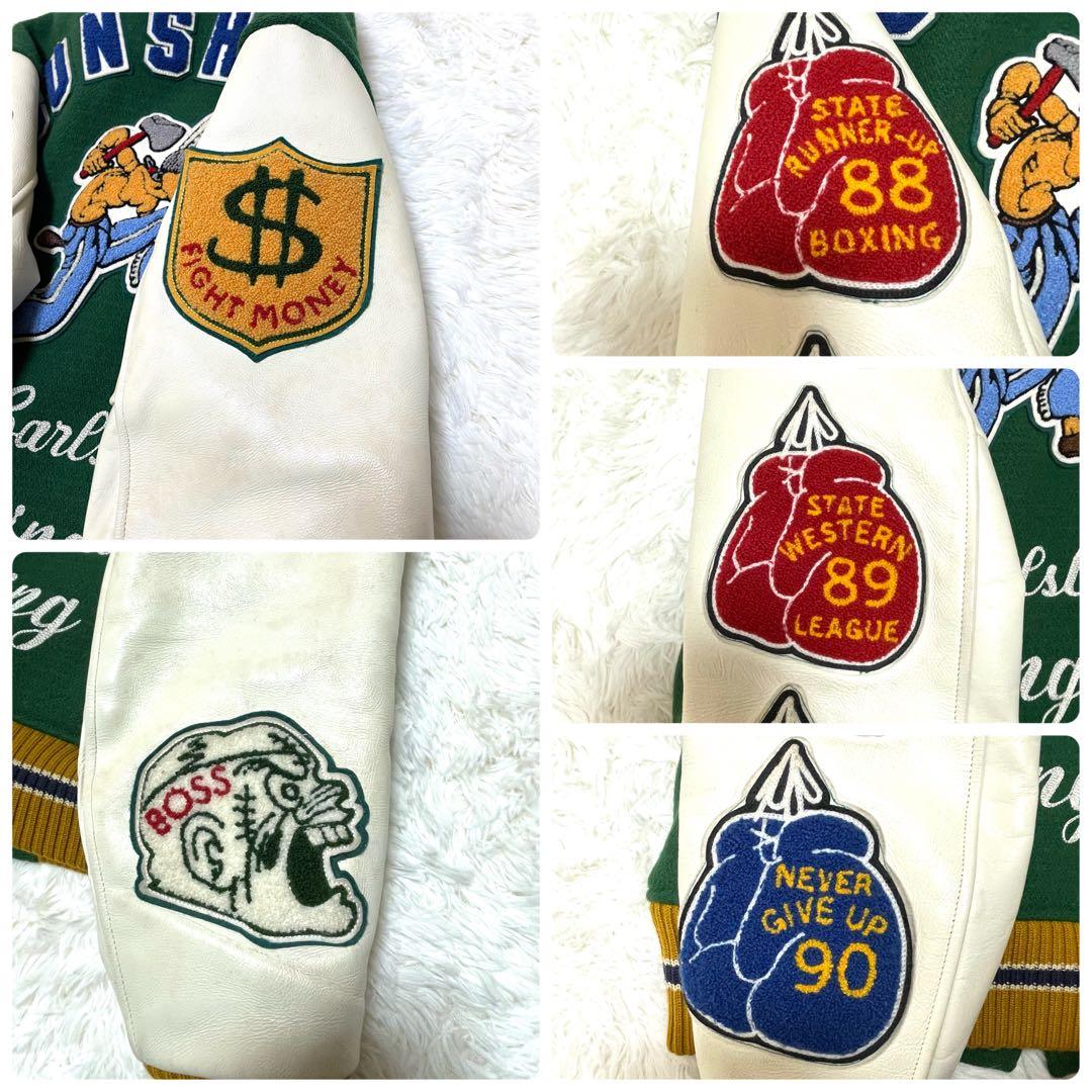 Whitesville スタジャン 38 M相当 袖レザー ボクシングモチーフ