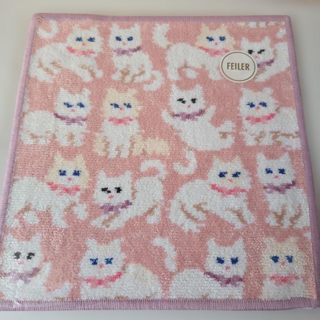 完売☆未開封】フェイラー ハンカチ☆モフモフネコちゃん・ピンク