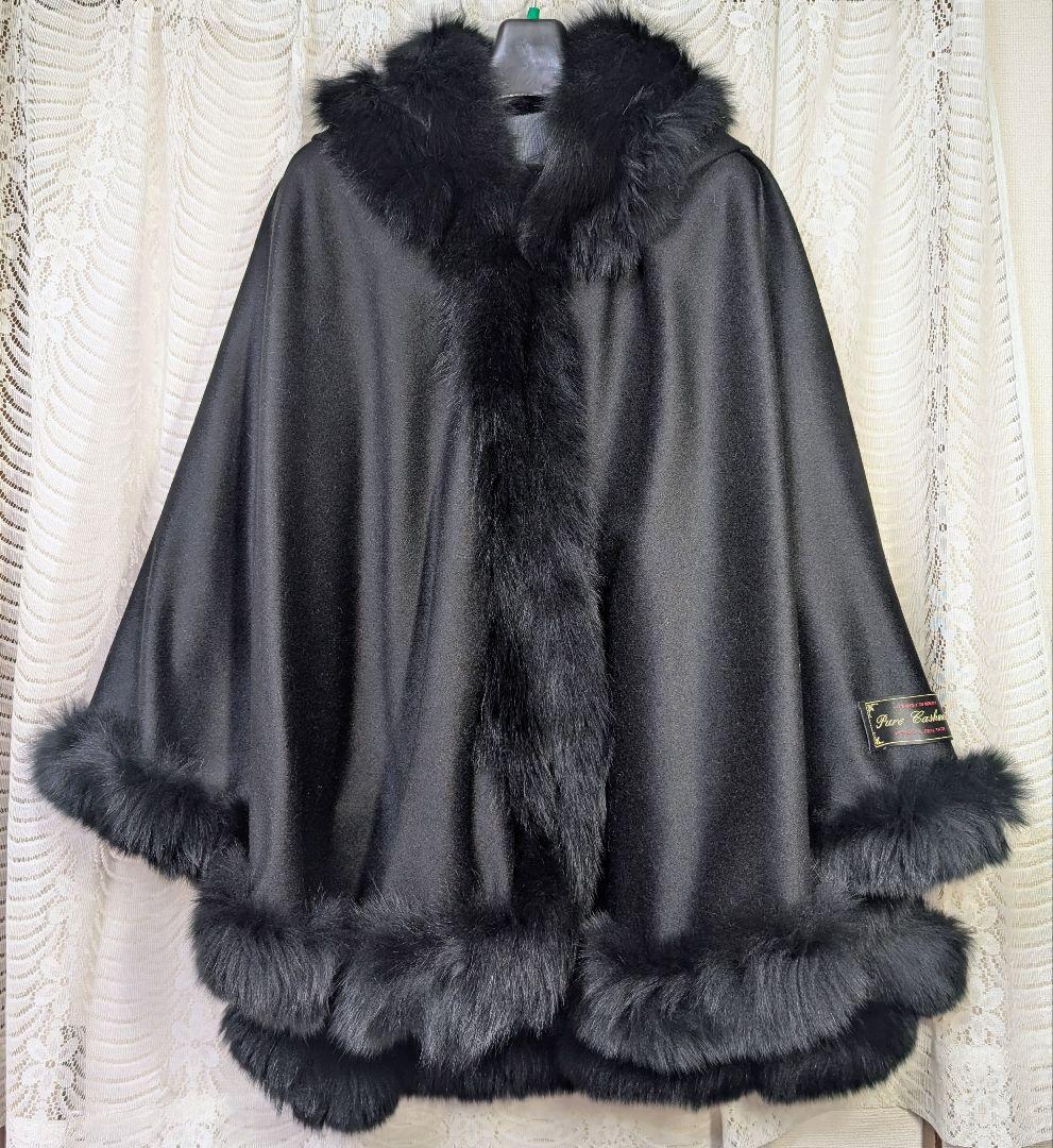 ブルーフォックスファー　カシミアケープコート 楽天市場】カシミヤ ケープ SAGA フォックス ファー トリミング フード