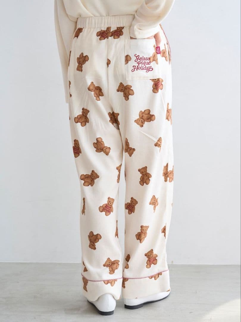 ジェラートピケ HOLIDAY ベア柄ネルシャツ ネルロングパンツセット