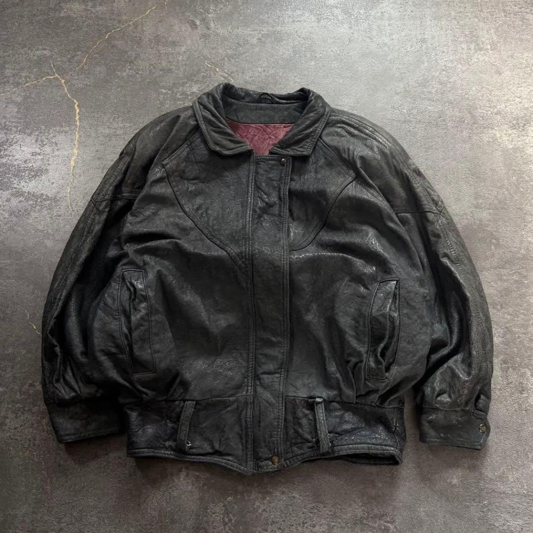 70s80s本革レザージャケット黒ブラックレザーカナダ製短丈ヴィンテージ