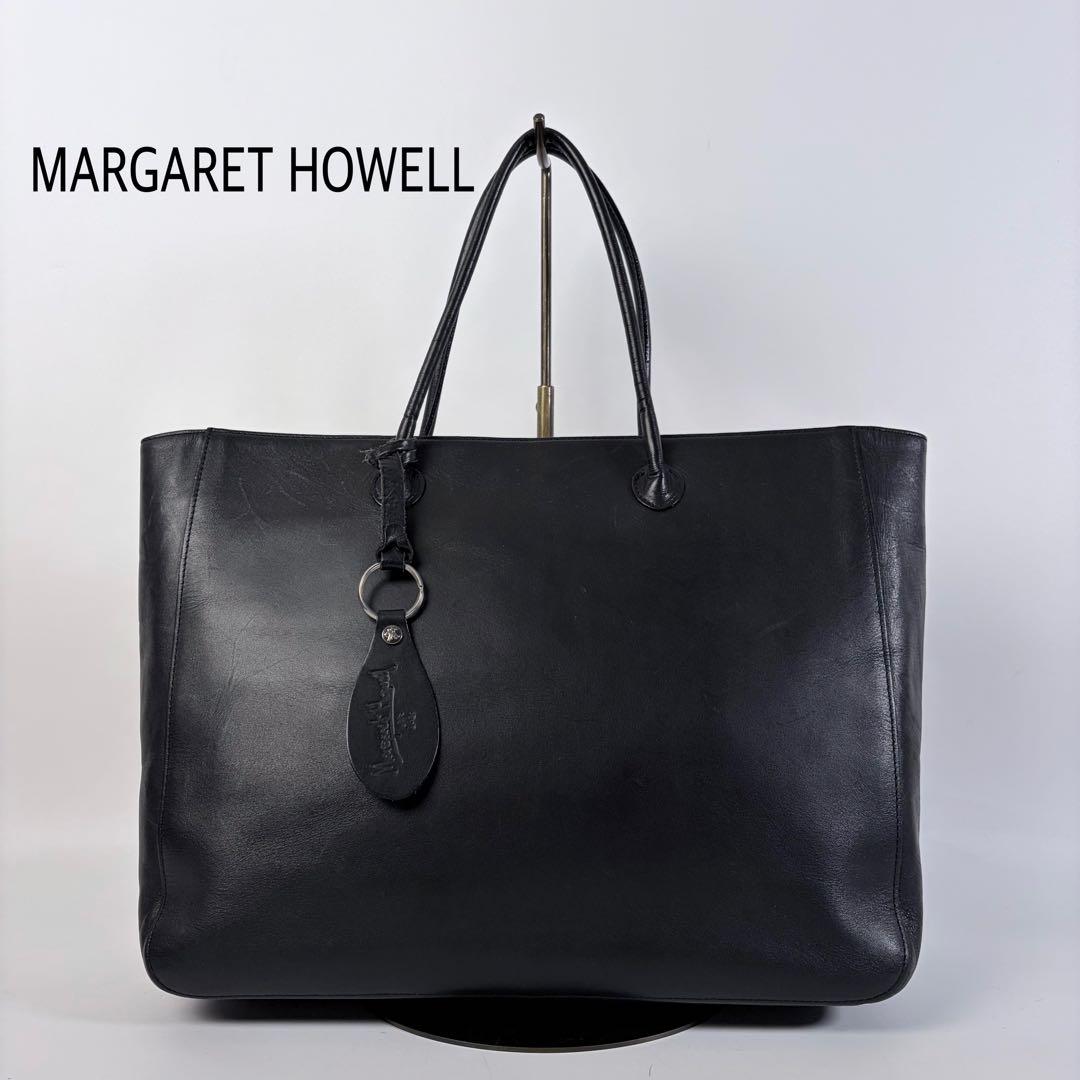 マーガレットハウエル トートバッグ レザー 旧ロゴ 黒 A4 チャーム付