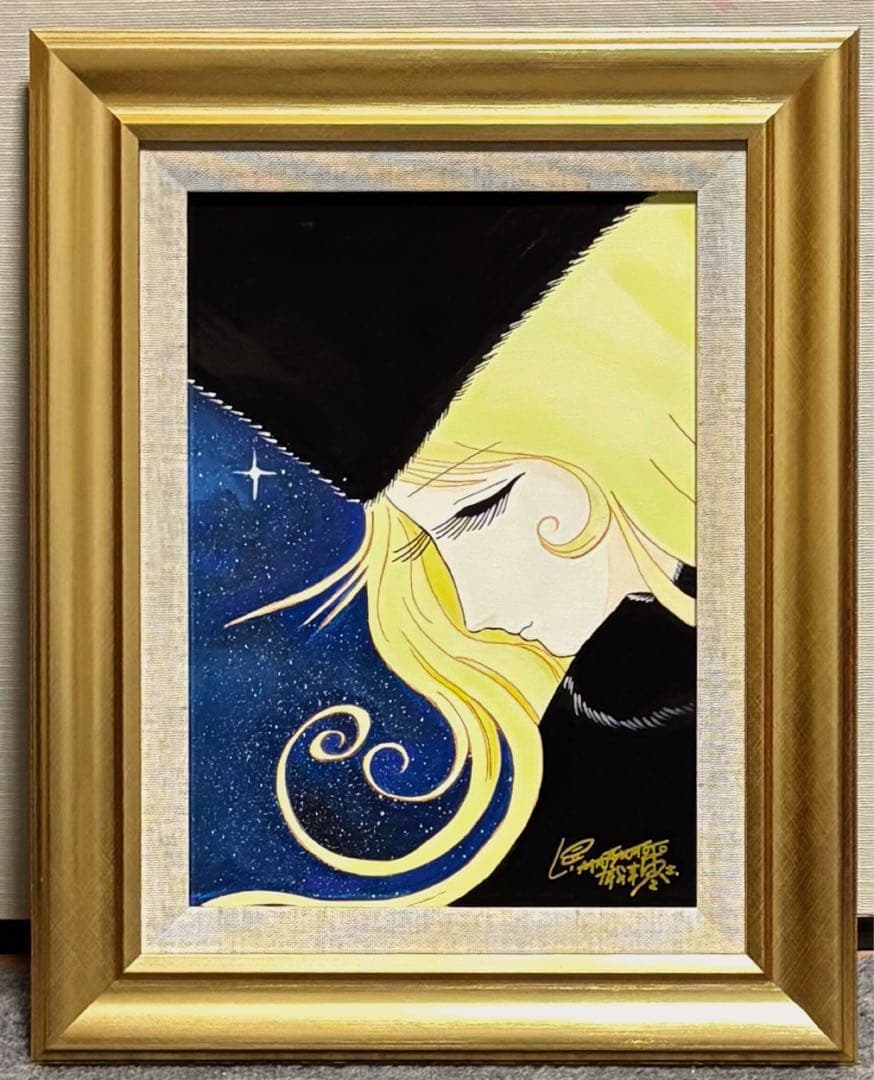 F4号】手描き油彩 松本零士【銀河鉄道999】額縁 未使用額 サイン