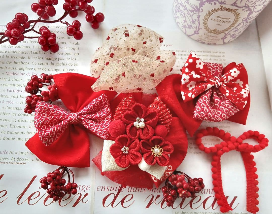 58】七五三ヘッドドレス つまみ細工髪飾り和装髪飾り 着物リメイク