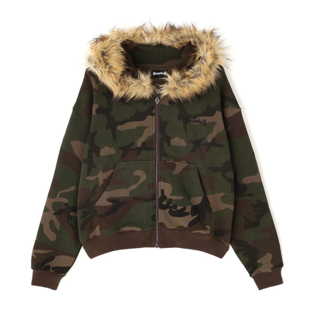 SUPPLIER サプライヤー 迷彩パーカー ジップフーディ フェイクファ XL