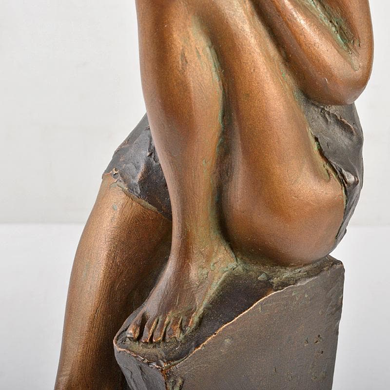 山本眞輔作 ブロンズ像 女性像 新しい暦 約3kg 証付 共箱 U R7249B