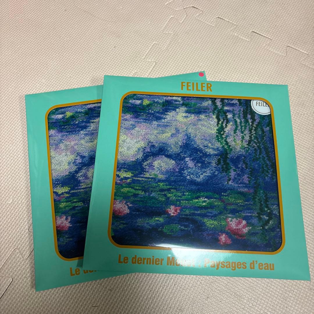 モネ展 2024 睡蓮のとき フェイラー ハンカチ グリーン ピンク2枚