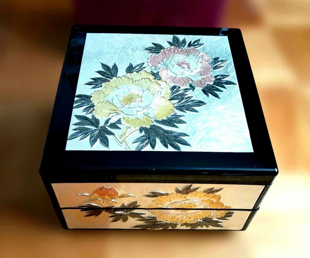 二段重箱 家宝 芳光作 純銅彫金仕上げ 昭和レトロ品 アンティーク 未