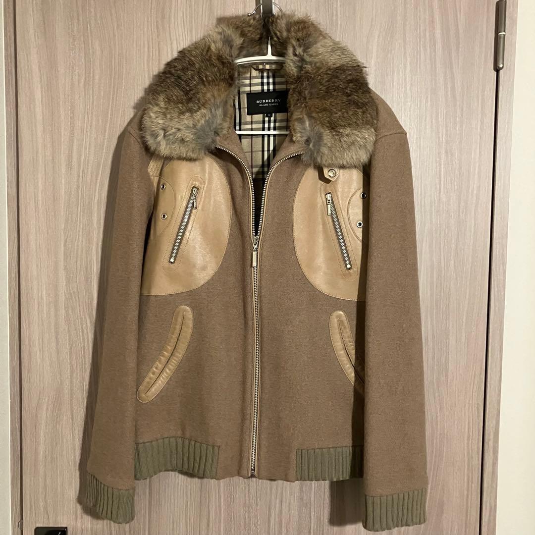 バーバリーブラックレーベル 羊革 ラビットファー ジャケット ノバ