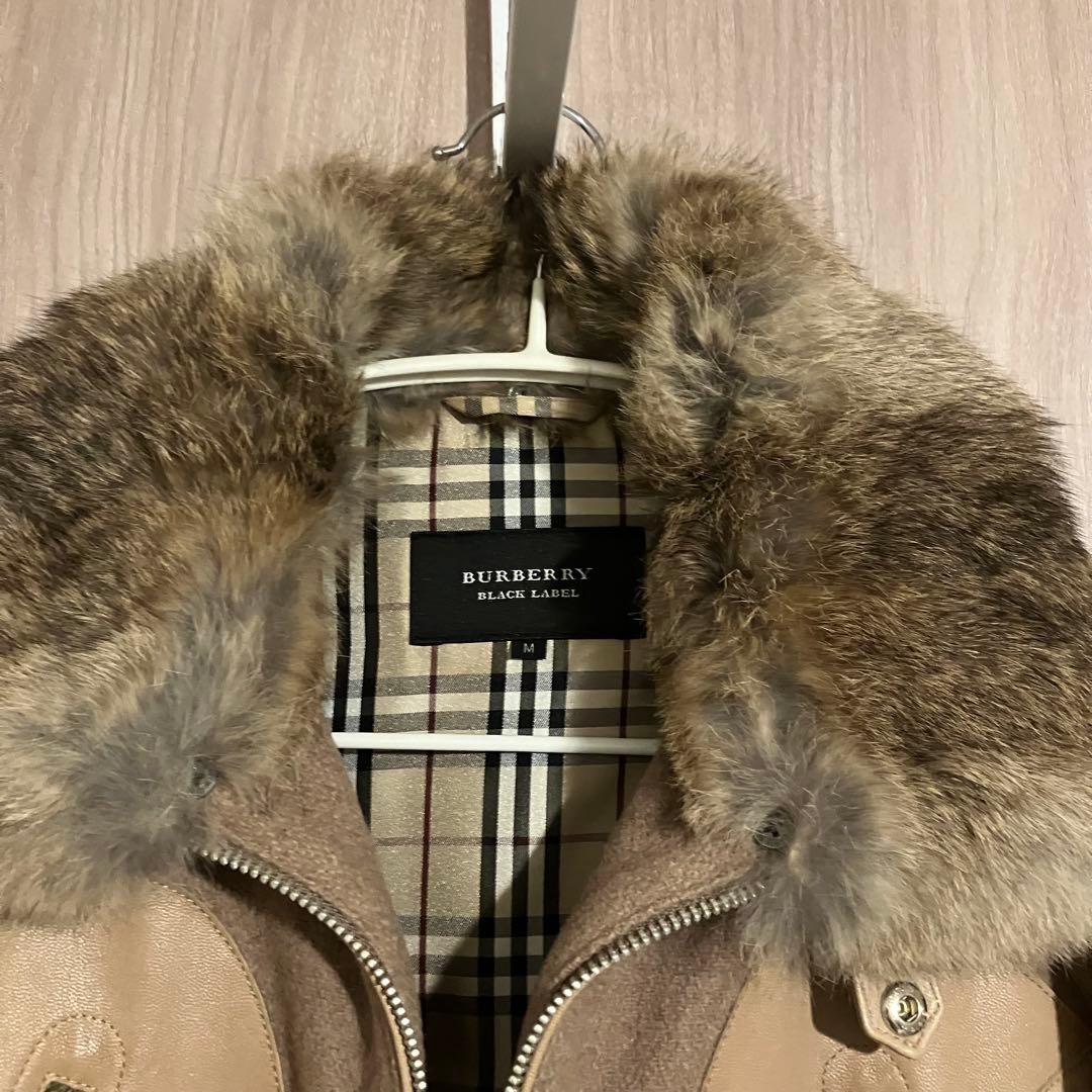 バーバリーブラックレーベル 羊革 ラビットファー ジャケット ノバ
