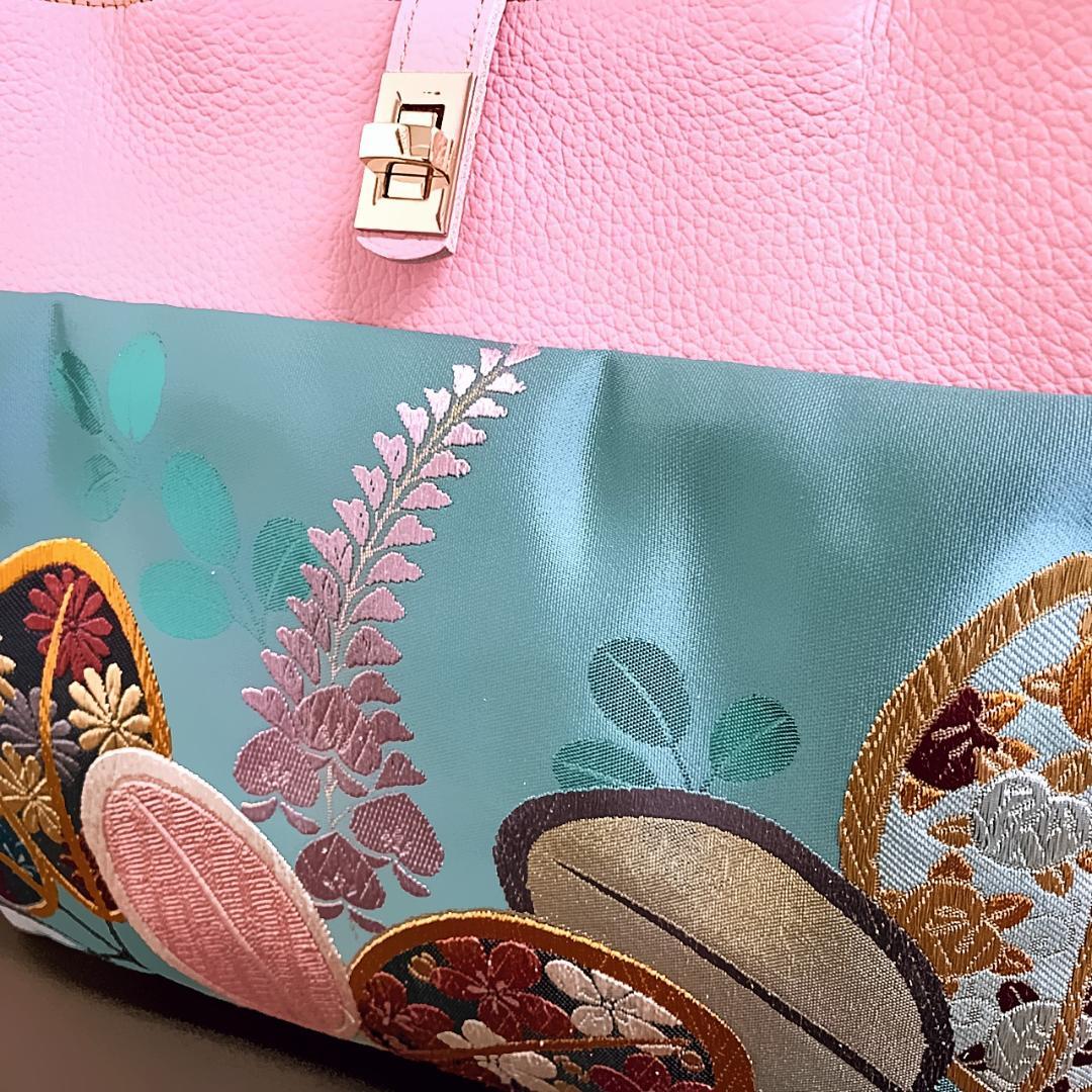 着物帯と本革のリメイクバッグ◇remake.829◇プロモーション販売品