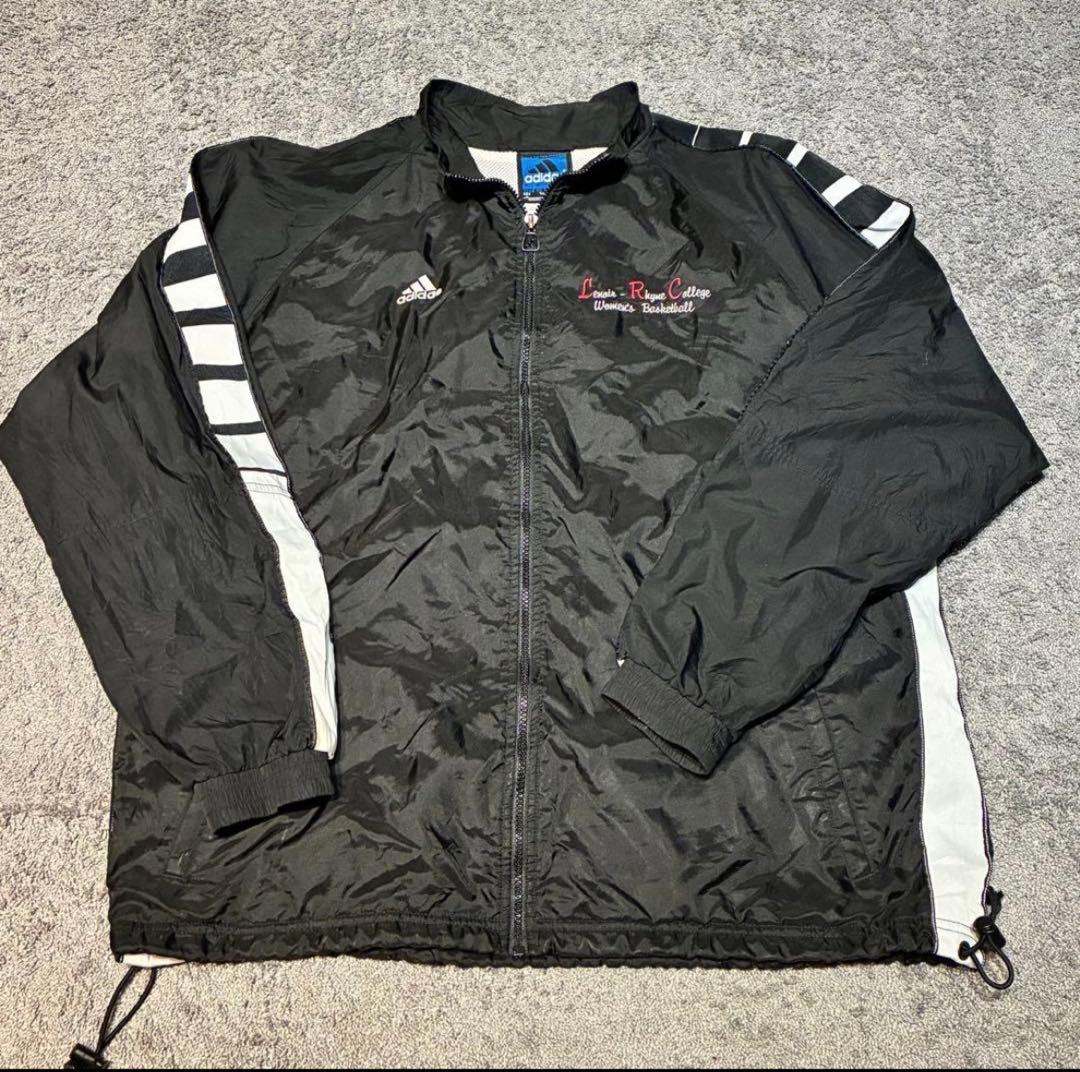 希少 90s adidas アディダス カレッジ刺繍 ナイロンジャケット L 黒