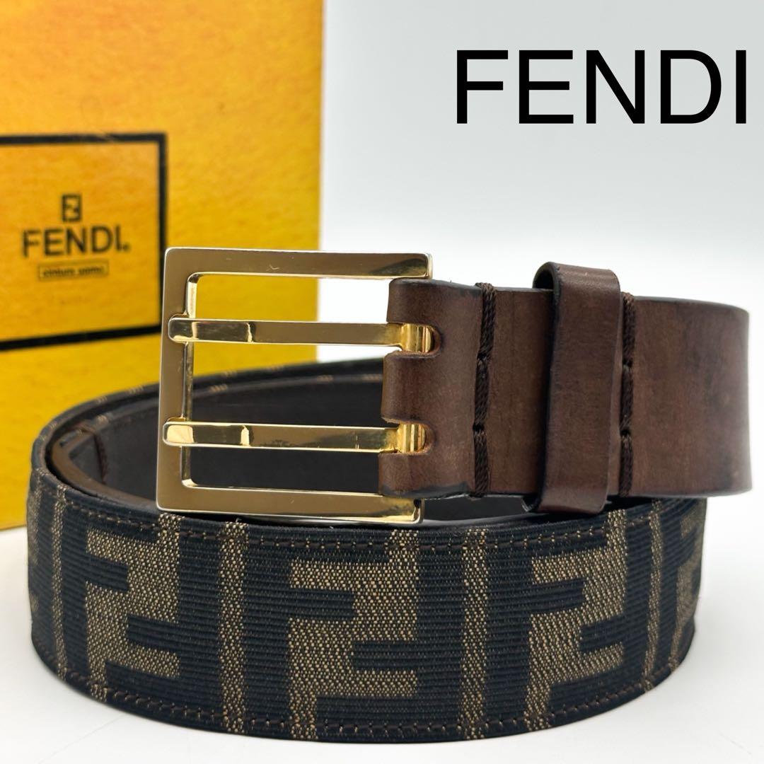 箱付き】フェンディ ズッカ レザー ベルト ブラウン ゴールド - メルカリ
