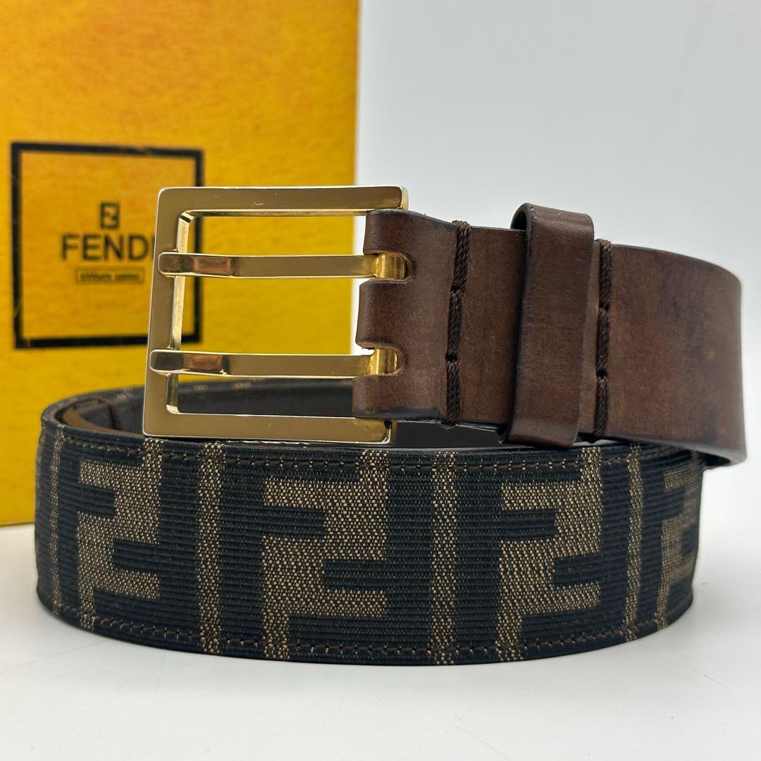 箱付き】フェンディ ズッカ レザー ベルト ブラウン ゴールド - メルカリ