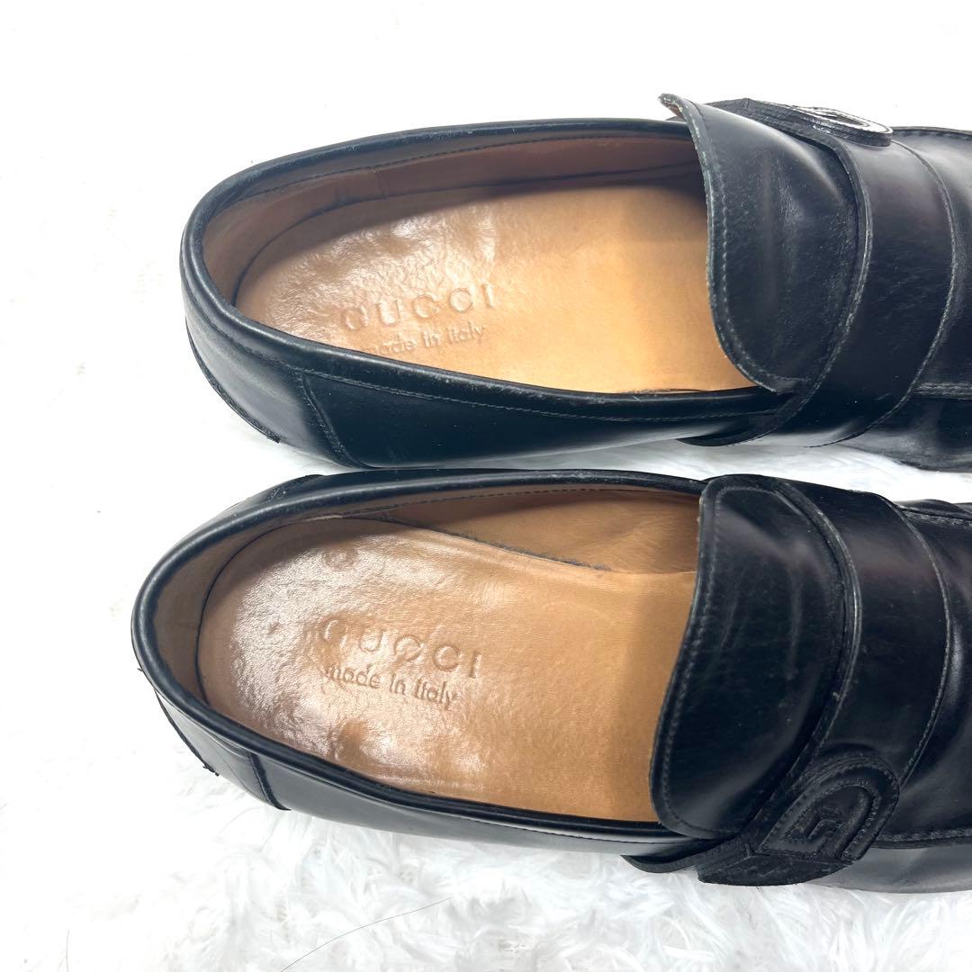 【美品】 GUCCI グッチ GGロゴ ベルト ローファー 26.5cmブラック