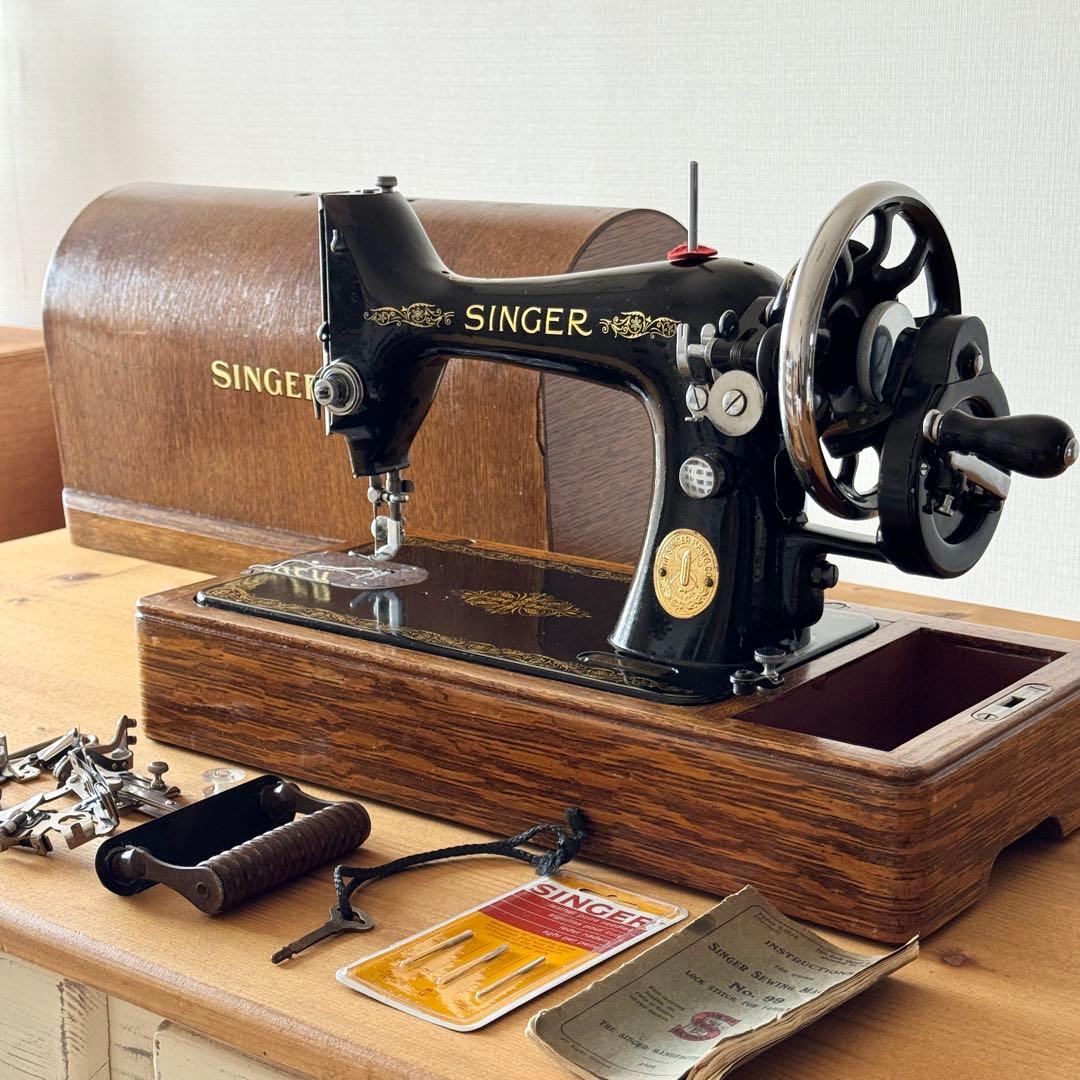 付属品多数｜縫えるアンティークミシン｜SINGER 99K 手回しミシン