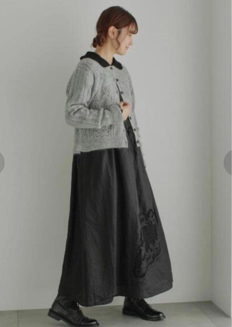 TSUHARU by Samansa Mos2リネン裾刺繍レースワンピース黒色