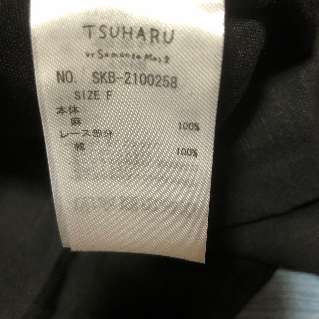 TSUHARU by Samansa Mos2リネン裾刺繍レースワンピース黒色