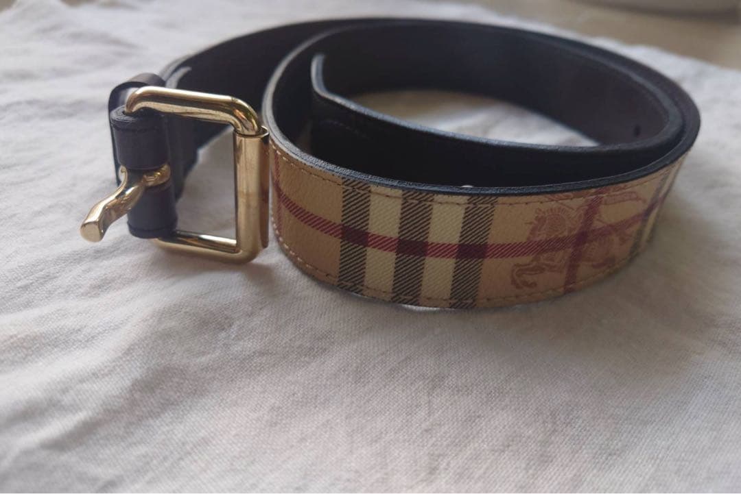 BURBERRY チェック柄 レザーベルト 34 関税負担なし☆Burberry バーバリー チェック＆レザー ベルト