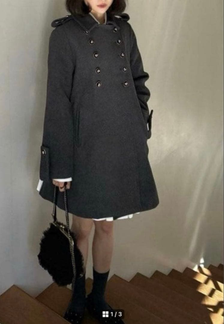 bibiy.olivia coat ビビィ オリビアコート ハートボタン グレー - メルカリ