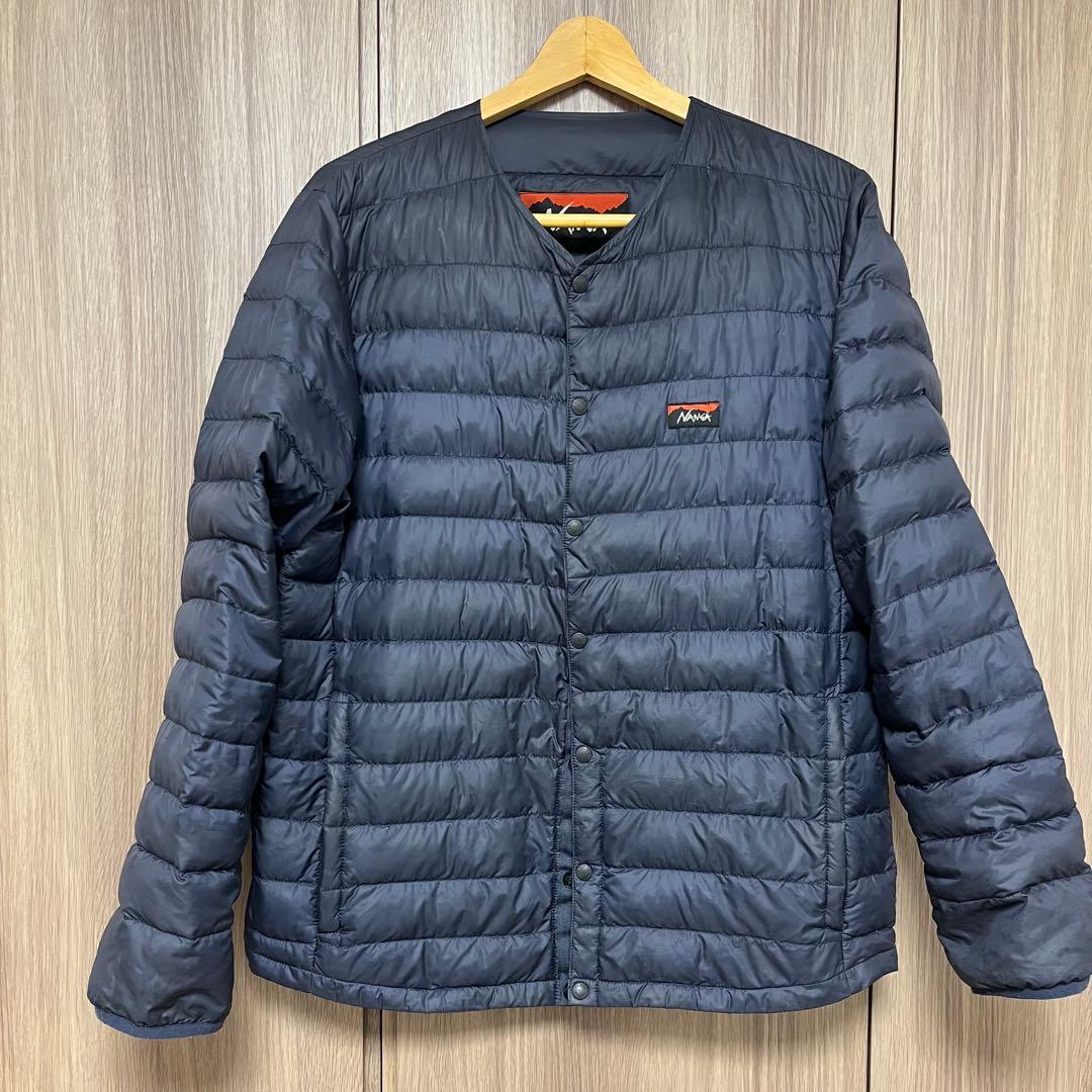 美品】NANGA インナーダウンジャケット ボックスロゴ ネイビー 古着