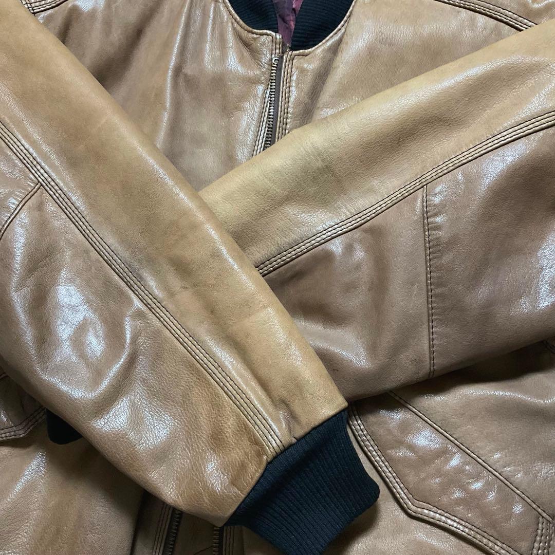 専用 Hugo Boss 本革レザー MA-1 ボンバージャケット ゆるダボ - メルカリ