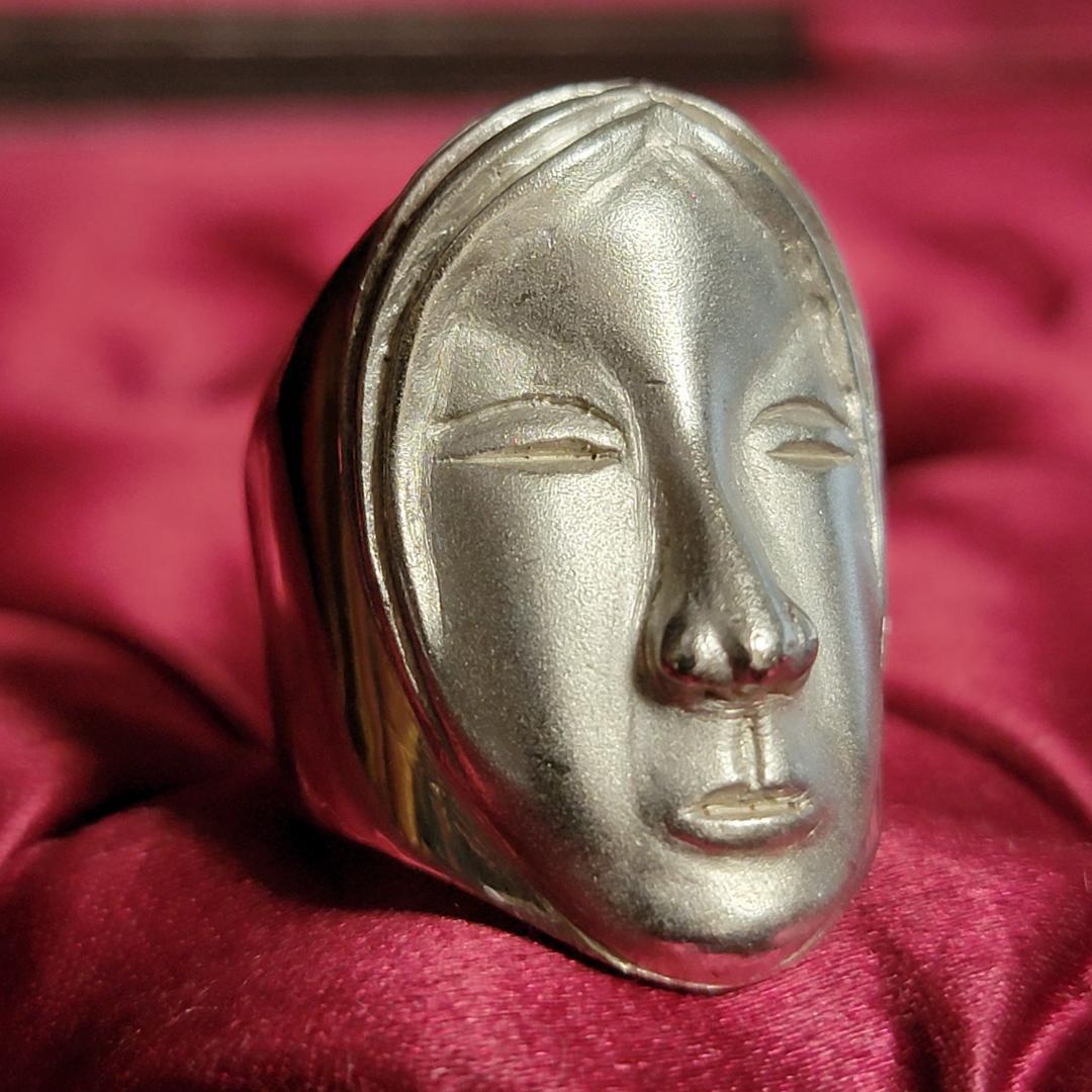 ビンテージ アーティスティックなフェイスモチーフのシルバーリング 約12号