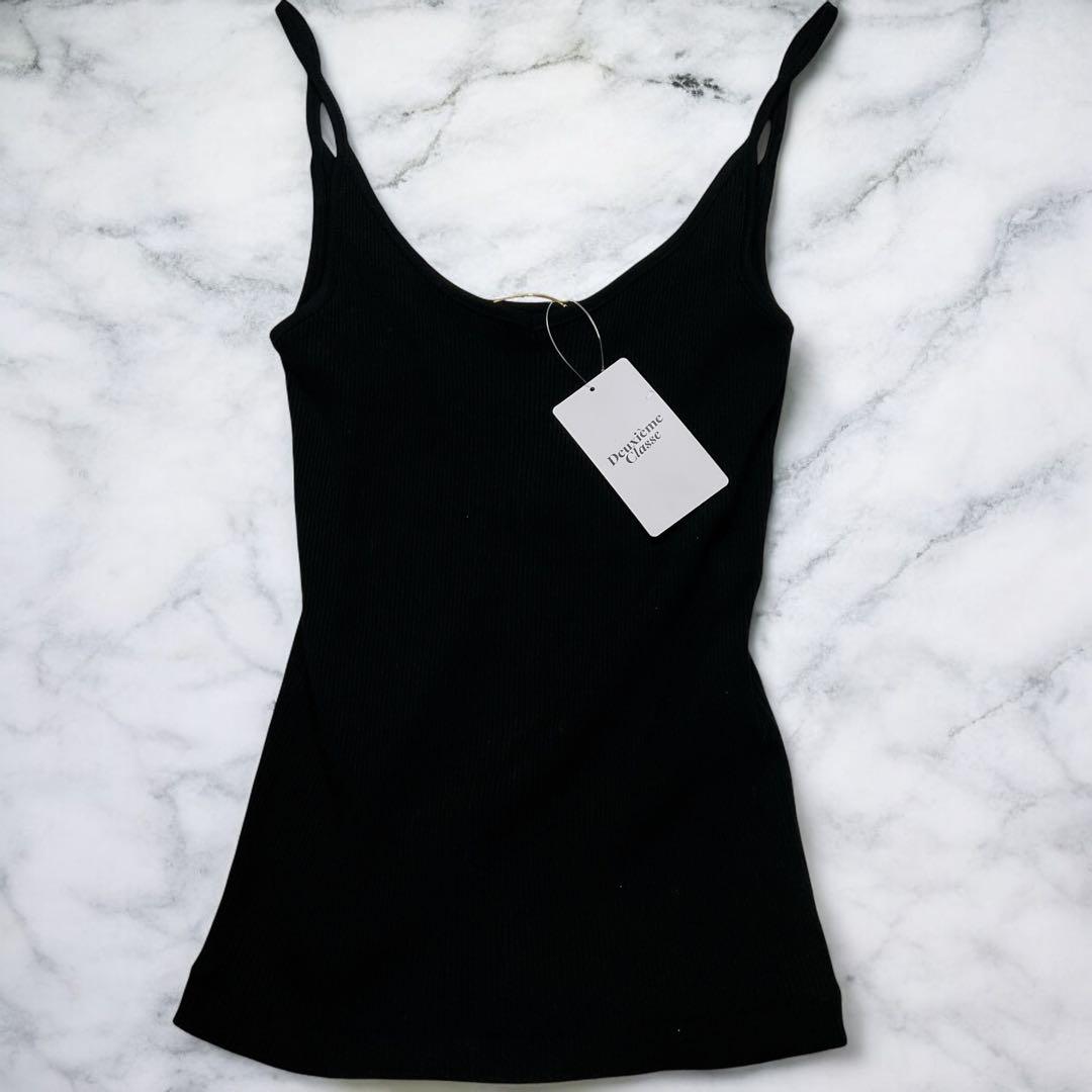 新品】Deuxieme Classe 定番リブキャミソール 黒 綿100%