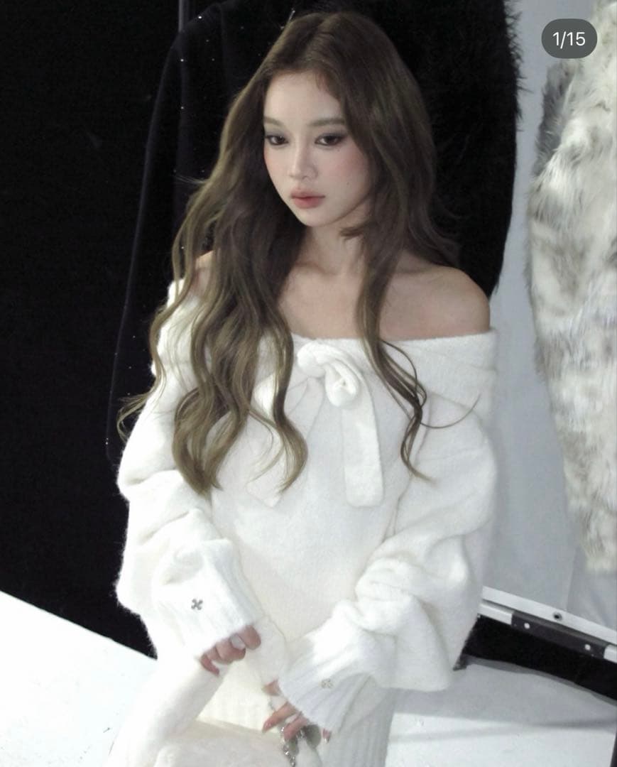 andwang Ribbon Off-Shoulder Knit Set 白 - メルカリ