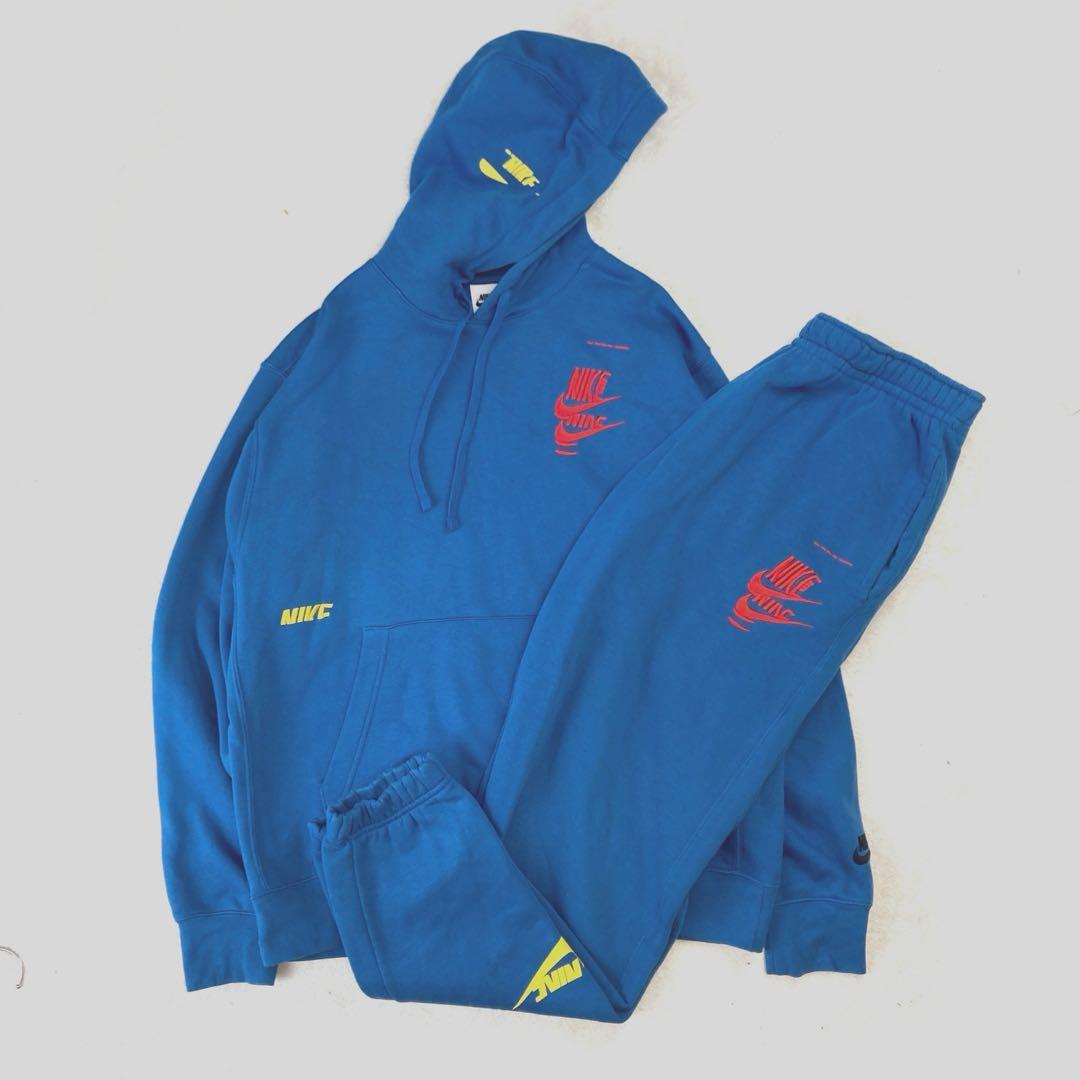 NIKE ナイキ スウェット セットアップ 上下 裏起毛 ブルー 青 刺繍 XL