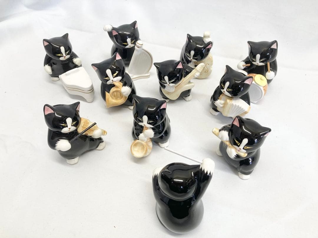 セブンコーポレーション　黒猫楽団　11体フルセット　オーケストラ　瀬戸焼 セブンコーポレーション 黒猫楽団 11体フルセット オーケストラ 瀬戸焼