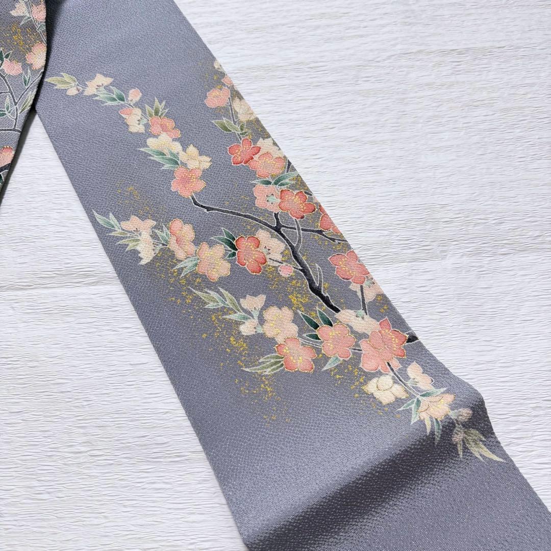 m-57 東京友禅 加納知之 枝桜 鬼しぼ縮緬 金彩 名古屋帯 正絹