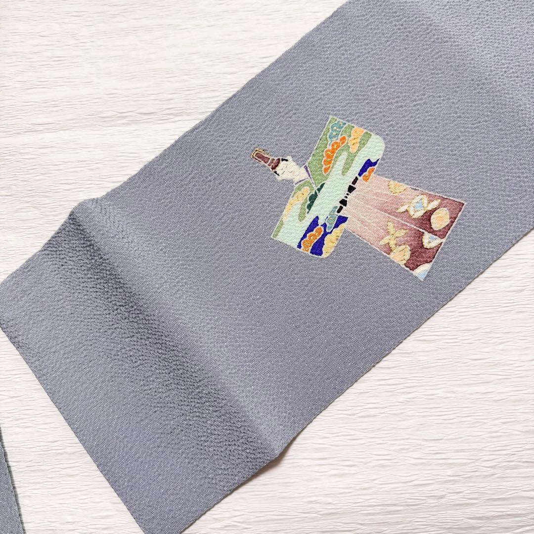 m-57 東京友禅 加納知之 枝桜 鬼しぼ縮緬 金彩 名古屋帯 正絹