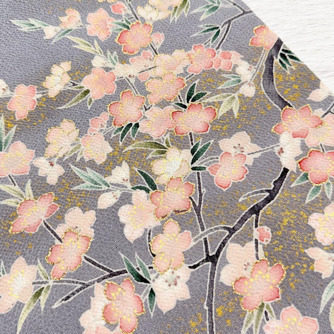 m-57 東京友禅 加納知之 枝桜 鬼しぼ縮緬 金彩 名古屋帯 正絹