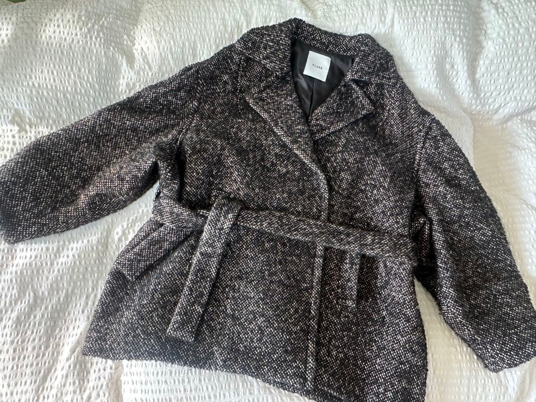 CLANE MIX LOOP TWEED BOX COAT ブラックサイズ1 CLANE - ミックスループツイードボックスコート - MIX LOOP TWEED BOX