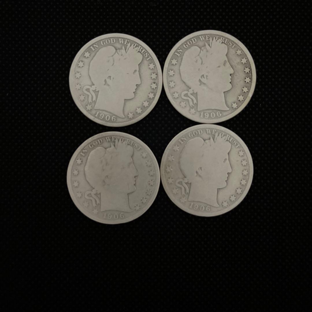 ○1906年4枚○ アメリカ バーバーハーフダラー 銀貨 - メルカリ