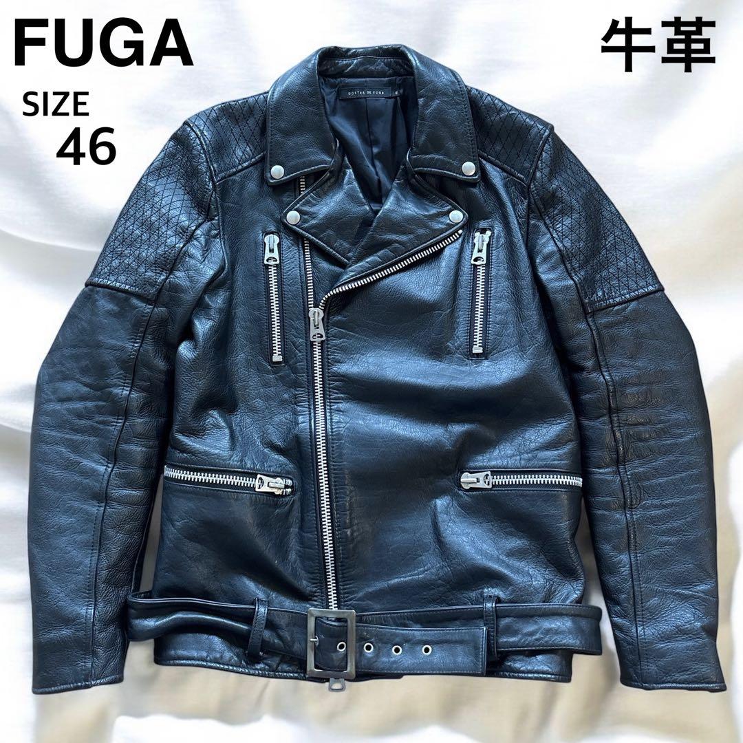 ✨希少✨フーガ ダブルライダースジャケット 46 黒 牛革 ダイヤキルト