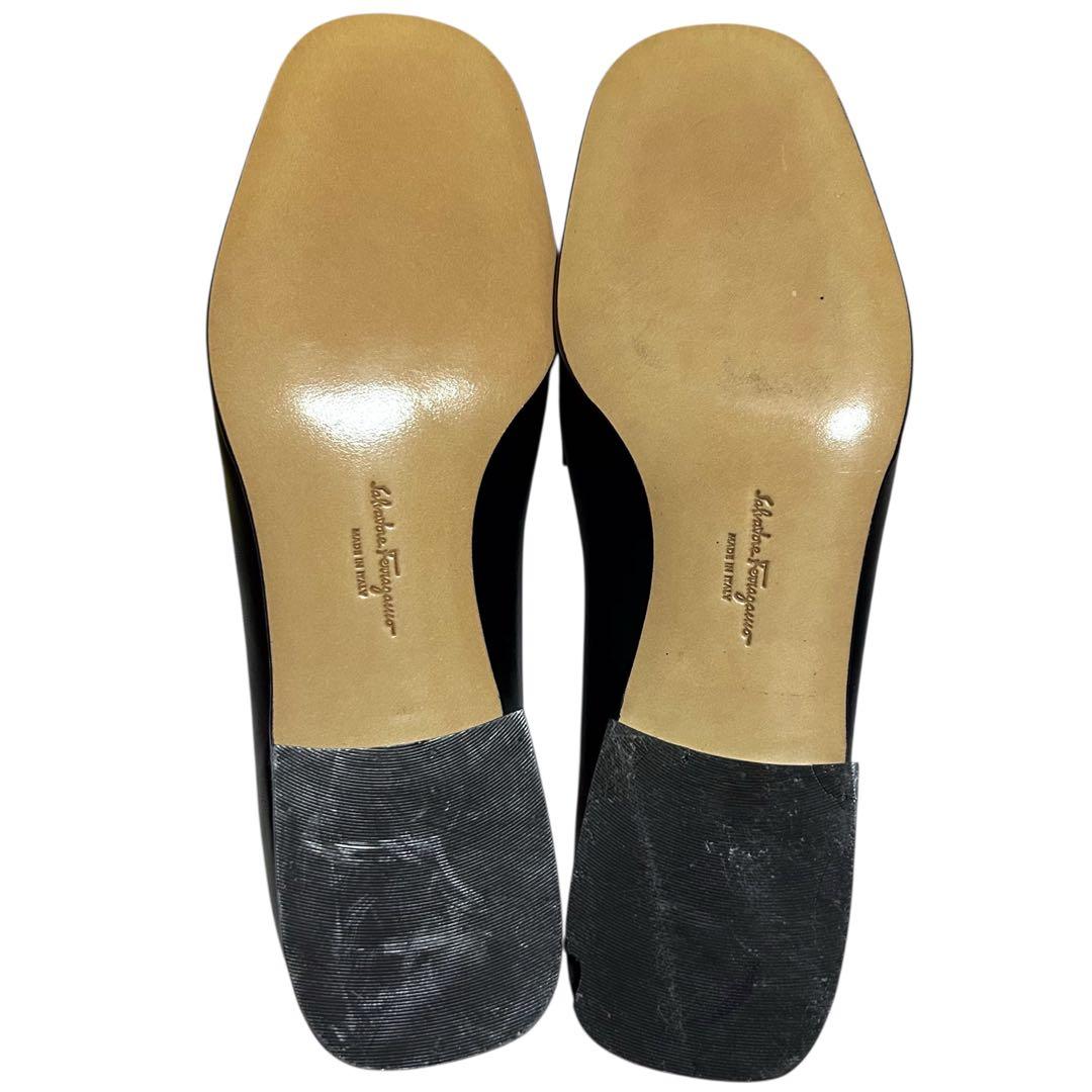 フェラガモ ガンチーニ ローファー 6.5D 23.5〜24cm 黒×シルバー