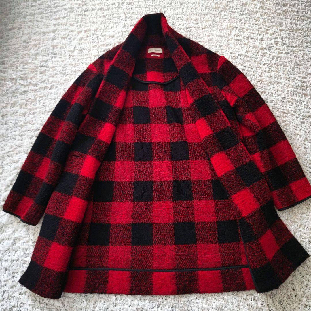 イザベルマラン エトワール ウール混 レッドチェック ニットコート 34