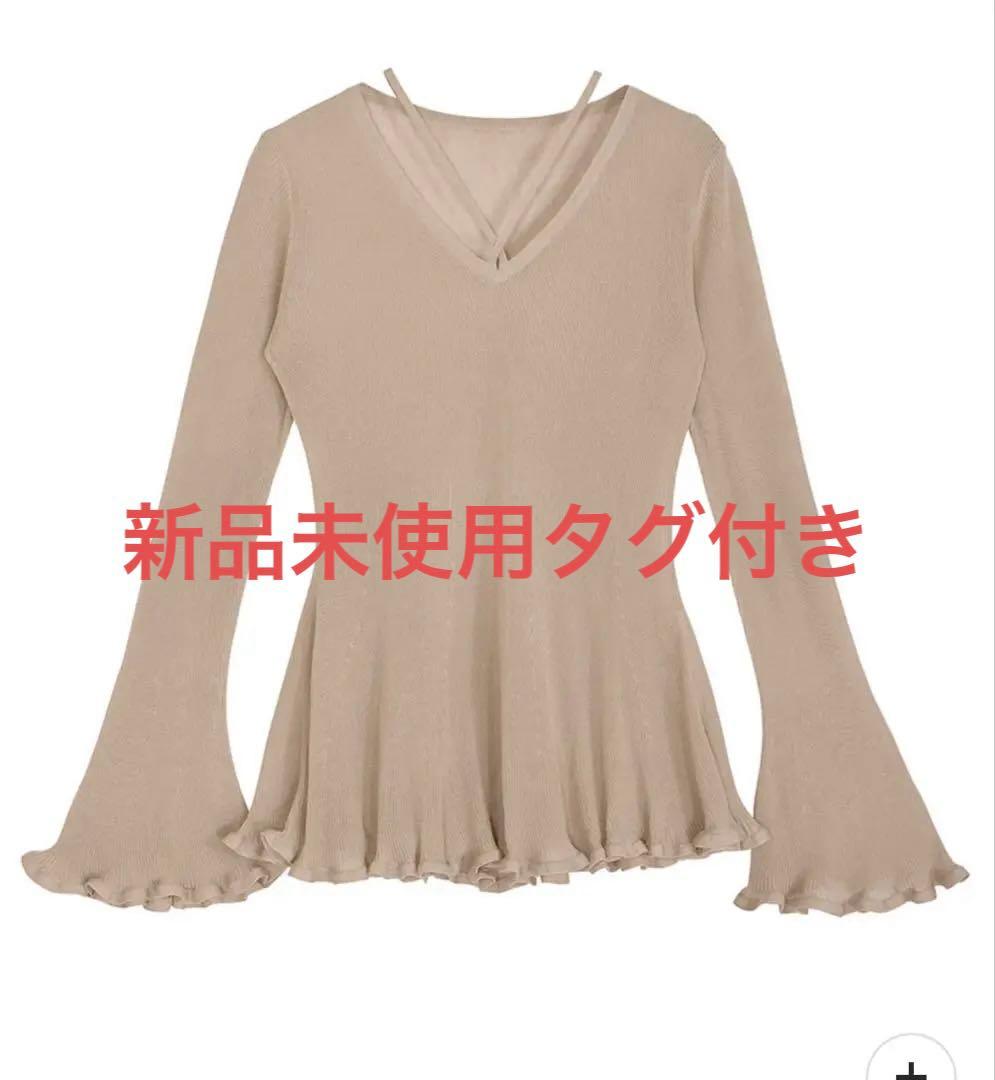 トップス SHEER FRILL V NECK KNIT TOP SHEER FRILL V NECK KNIT TOP