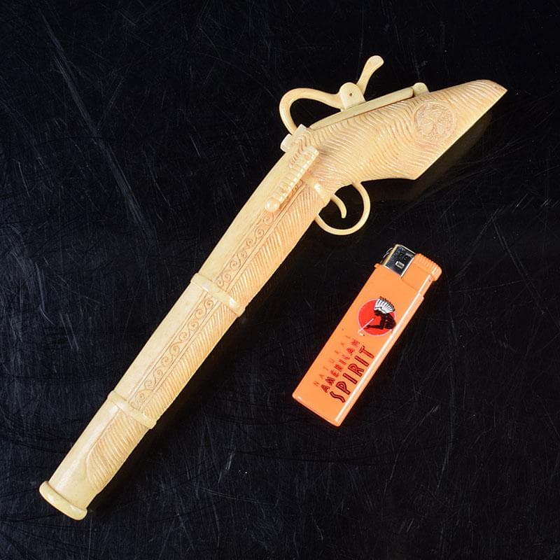 ナリトラ 時代提げ物　獣骨彫刻　銃型　矢立　筆入　C　9209