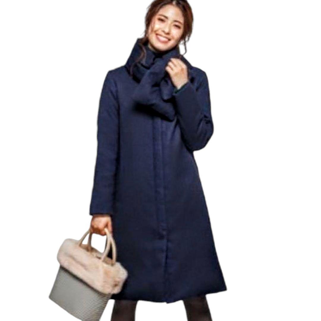 美品 組曲 ダウンコート ノーカラー ADS リモンタ マフラー ネイビー