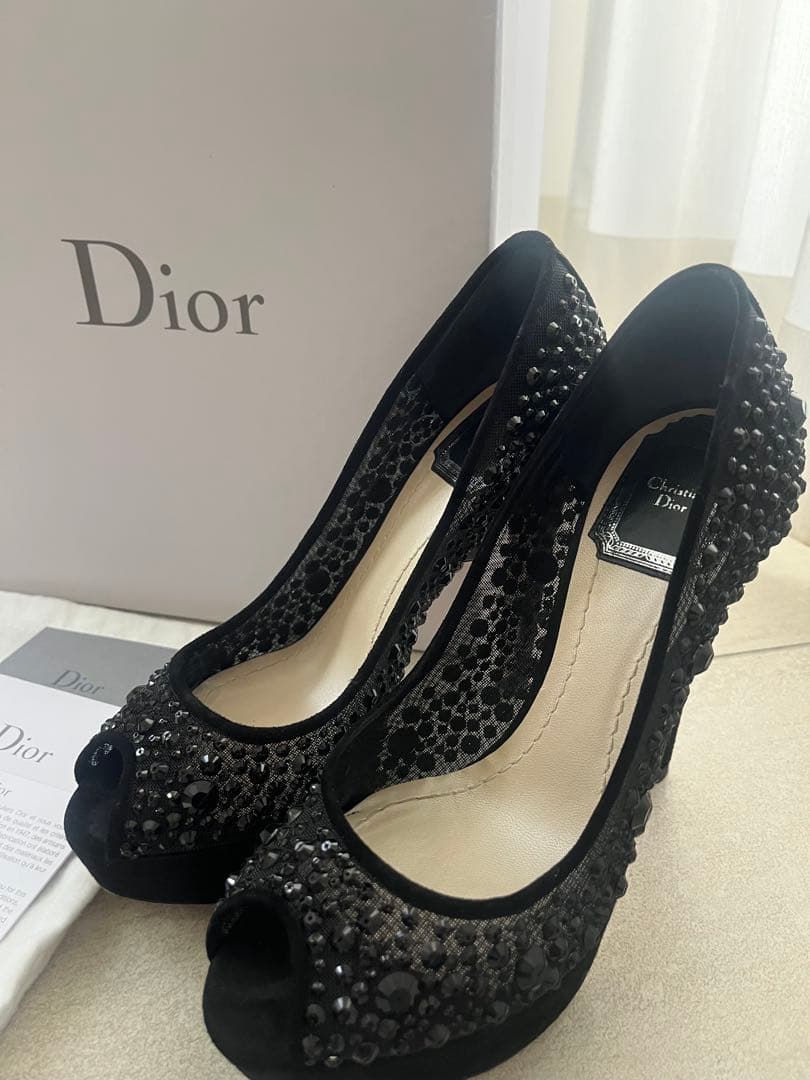 【極美品】Dior ビーズ刺繍 メッシュパンプス 35.5 黒 Christian Dior パンプス ハイヒール メッシュ レディース SIZE 37 (M