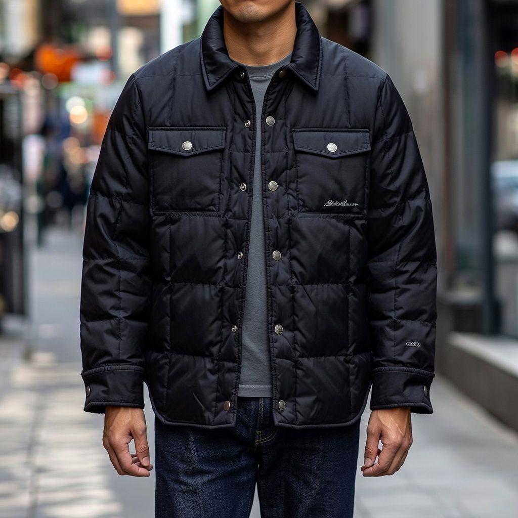 エディーバウアー ダウン シャツジャケット 650フィル 洗濯可 軽量 M Eddie Bauer（エディーバウアー） 古着 Eddie Bauer 650フィルパワー