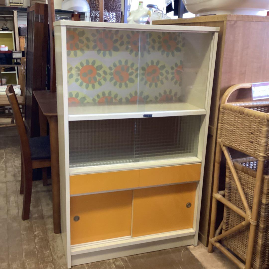 昭和レトロ 食器棚 ガラスキャビネット ガラス棚 レトロポップ