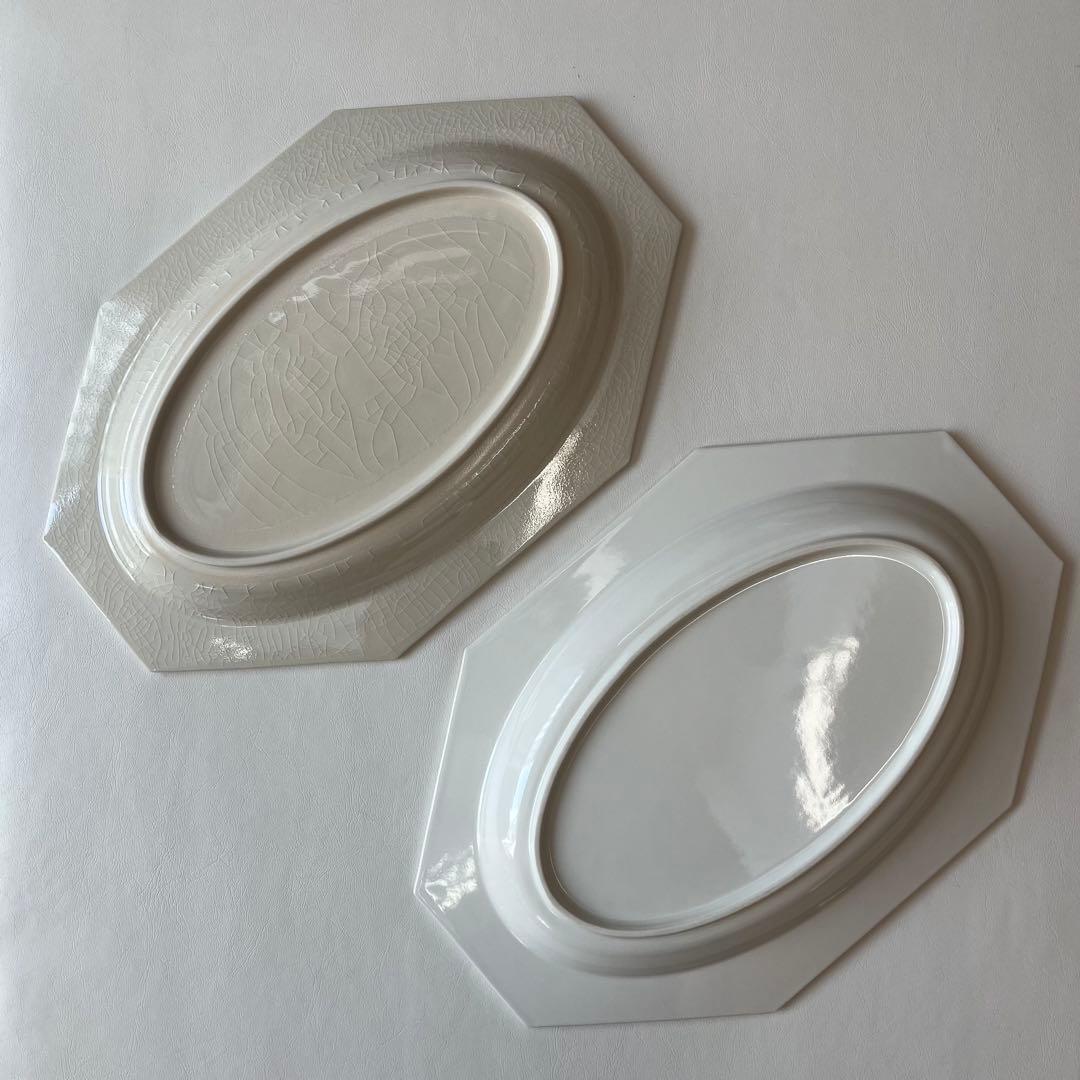 【新品未使用】石川隆児 オーバル 八角皿 ホワイト 貫入